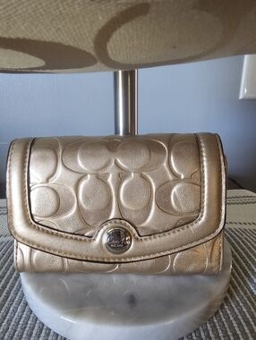 Coach Metallic Champagne Signature Fold-Over Clutch